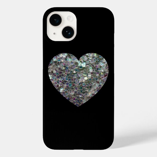 Coques Case-Mate iPhone Mosaïque argentée Coeur sur Noir (Verso)