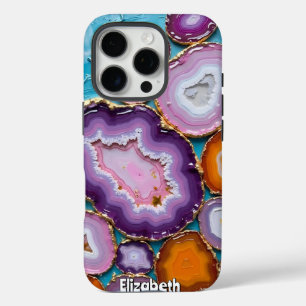 Coques iPhone 16 Pro Mosaïque de géode colorée avec accents or