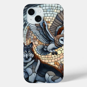 Coque Pour iPhone 15 Mosaïque de hibou et de loup Ai Art 