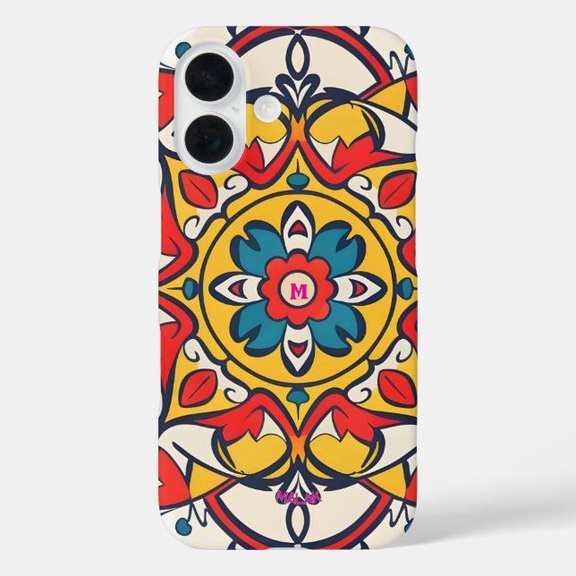 Coques Case-Mate iPhone mosaïque jaune rouge, Mandala-Motif (Verso)