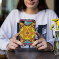 Mosaïque Kaleidoscope Fleur Jaune Bleu et Rouge
