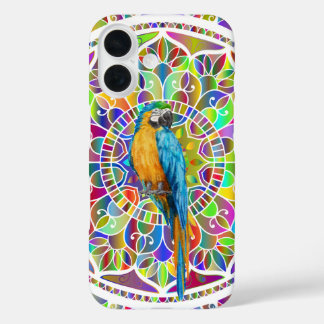 Coque Pour iPhone 16 Mosaïque Tropicale – Mandala d'Ara Bleu et Or