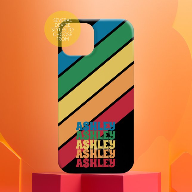 Coques Case-Mate iPhone Motif à bande rétro Rainbow Stoppé Nom (Créateur téléchargé)