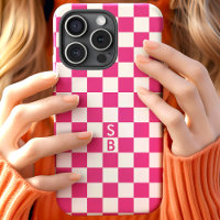 Motif à carreaux rétro rose vif Monogramme