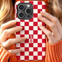 Motif à carreaux rétro rouge Monogramme