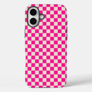Coques iPhone 16 Plus Motif à carreaux rose chaud et beige