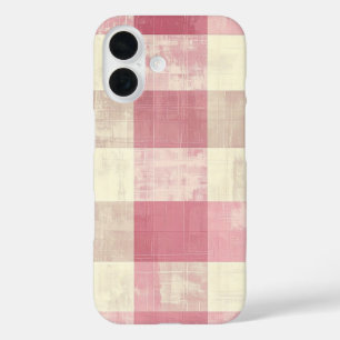 Coque Pour iPhone 16 Motif à carreaux rose et crème vintage