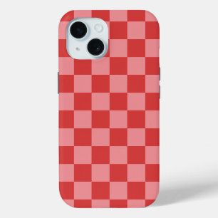 Coque Pour iPhone 15 Motif à carreaux rose et rouge pour une Saint-Vale