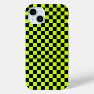 Coque iPhone 15 Mini Motif à carreaux vert acide et noir