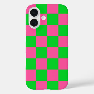 Coque Pour iPhone 16 Motif À damiers chèque rose vert