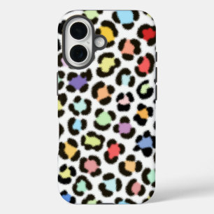 Coque Pour iPhone 16 Motif à effet de fourrure Leopard multicolore tend