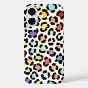 Coque Pour iPhone 16 Motif à effet de fourrure Leopard multicolore tend