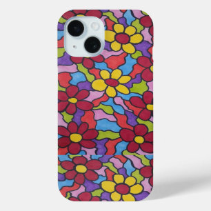 Coque Pour iPhone 15 Motif à fleurs arc-en-ciel rétro