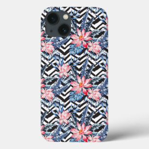 iPhone 13 Coque Motif à fleurs de Lotus tropicaux