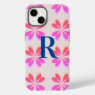 Coque Pour iPhone 14 Motif à fleurs rétro rose chaud Monogramme
