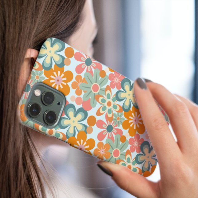 Coques Case-Mate iPhone Motif à fleurs rétros orange vert rose (Créateur téléchargé)