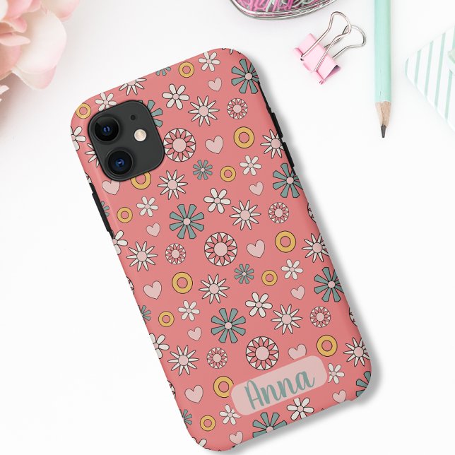 Coques Case-Mate iPhone Motif à fleurs rose rétro (Créateur téléchargé)