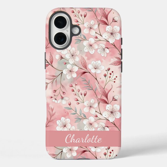 Coques Case-Mate iPhone Motif à fleurs Sakura personnalisé rose (Verso)