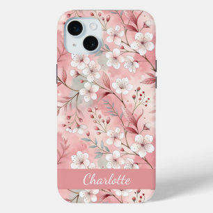 Coque iPhone 15 Mini Motif à fleurs Sakura personnalisé rose