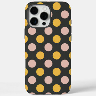 Coques iPhone 16 Pro Max Motif à points de polka jaune et rose de moutarde