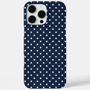 Coques iPhone 16 Pro Max Motif à pois bleu marine et blanc