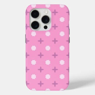 Coque iPhone 15 Pro Motif à pois et pétales d'étoile rose