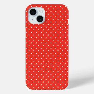 Coque iPhone 15 Mini Motif à pois sur fond rouge sans couture