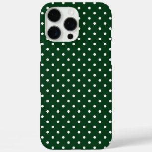Coques iPhone 16 Pro Max Motif à pois vert foncé et blanc