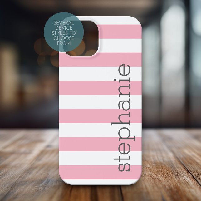 Coques Case-Mate iPhone Motif à rayures tendance avec nom - Pastel Pink (Personalized Phone Case with Stripes and Custom Name)