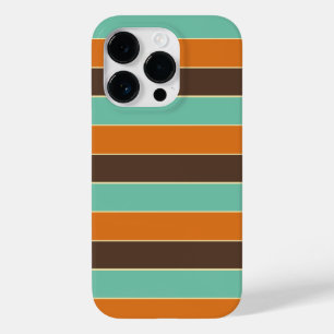 Coque Pour iPhone 14 Pro Motif à rayures vert, noir et orange