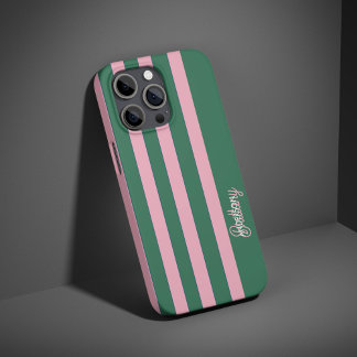 Coques iPhone 16 Pro Motif à rayures vertes et roses Personnalisé
