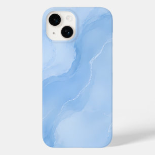 Coque Pour iPhone 14 Motif Abstrait de Marbre Bleu Doux