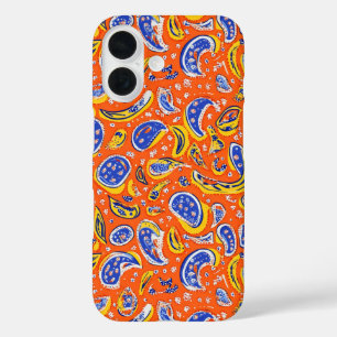 Coque Pour iPhone 16 Motif Abstrait Orange Paisley