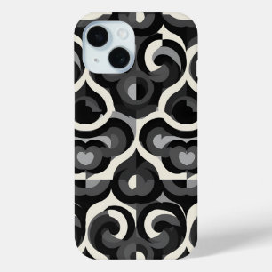 Coque Pour iPhone 15 Motif Abstrait Rétro Noir et Blanc
