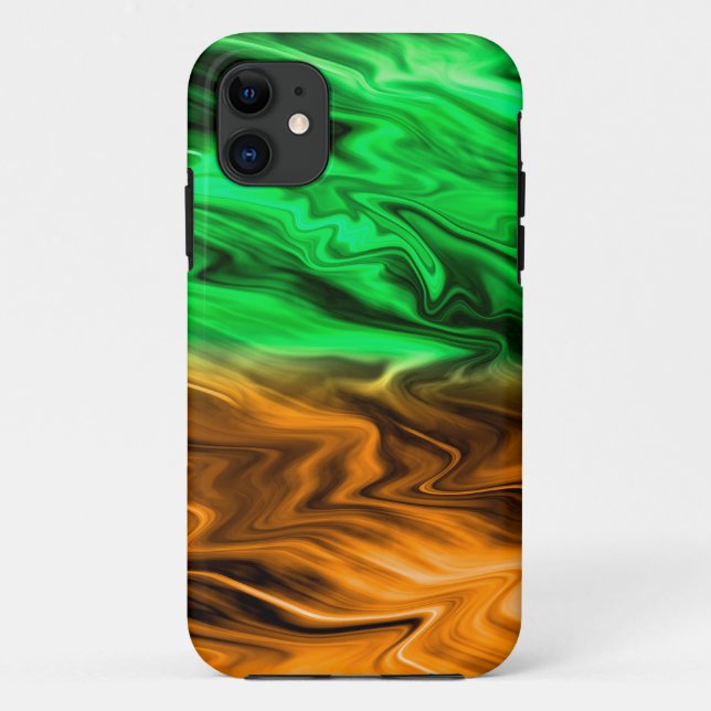Coques Case-Mate iPhone motif Abstrait tacheté en vert orange (Dos)