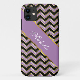 Coque iPhone 11 Motif Amethyst Gold Black Zigzag