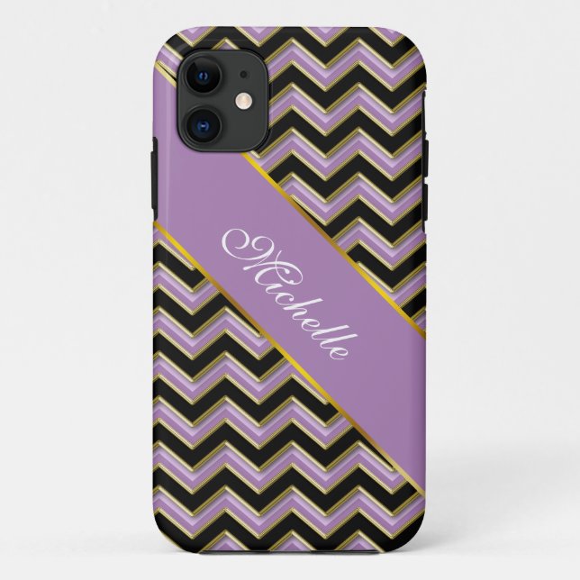 Coques Case-Mate iPhone Motif Amethyst Gold Black Zigzag (Dos)