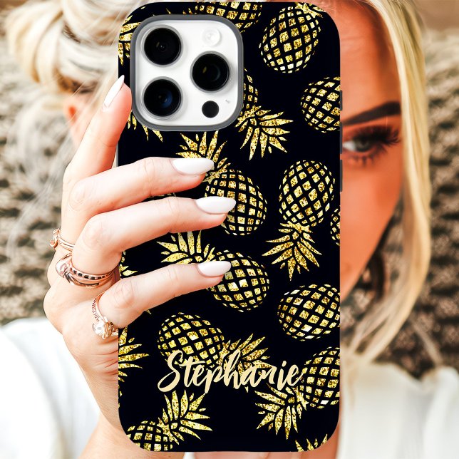 Coques Case-Mate iPhone Motif Ananas Doré Nom Personnalisé (Créateur téléchargé)