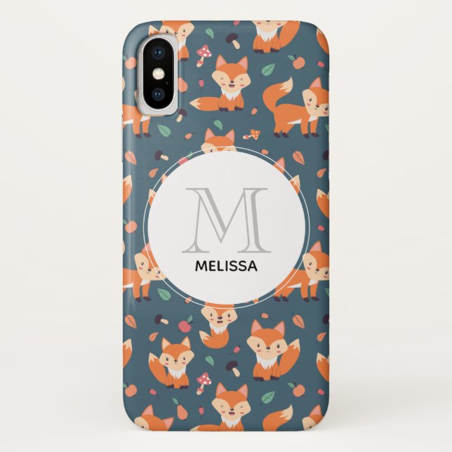 Coques Case-Mate iPhone Motif animal de renard orange mignon Monogramme (Dos)