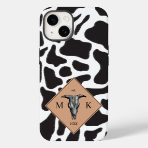Coque Pour iPhone 14 Motif animal noir et blanc Vache tache Monogramme