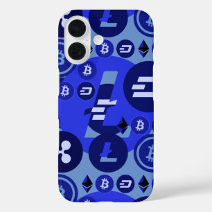 Coque Pour iPhone 16 Motif argent numérique CryptoCurrency Blue