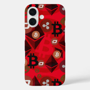 Coque Pour iPhone 16 Motif argent numérique rouge CryptoCurrency