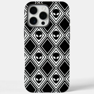 Coques iPhone 16 Pro Max Motif Argyle Alien Noir et Blanc