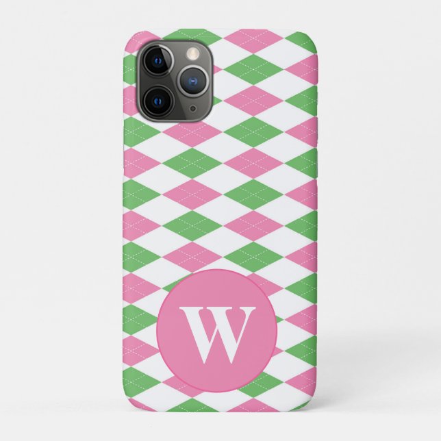 COQUES Case-Mate iPhone MOTIF ARGYLE ROSE VERT MONOGRAMME (Dos)