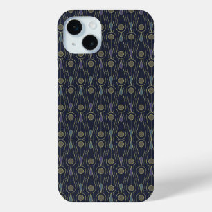 Coque iPhone 15 Mini Motif Art Déco avec des formes géométriques en or