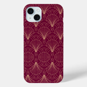 Coque iPhone 15 Mini Motif Art Déco avec éventails géométriques dorés