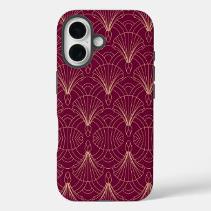Coque Pour iPhone 16 Motif Art Déco avec éventails géométriques dorés