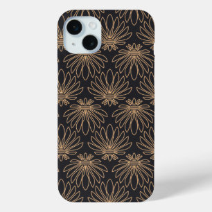 Coque iPhone 15 Mini Motif Art Déco avec motifs floraux dorés