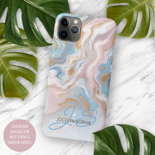 Case-Mate iPhone Case Motif artistique en marbre rose pêche bleu or