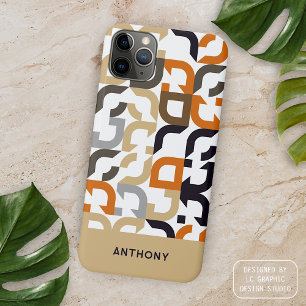 Coque iPhone 15 Pro Max Motif artistique milieu du siècle noir marron beig